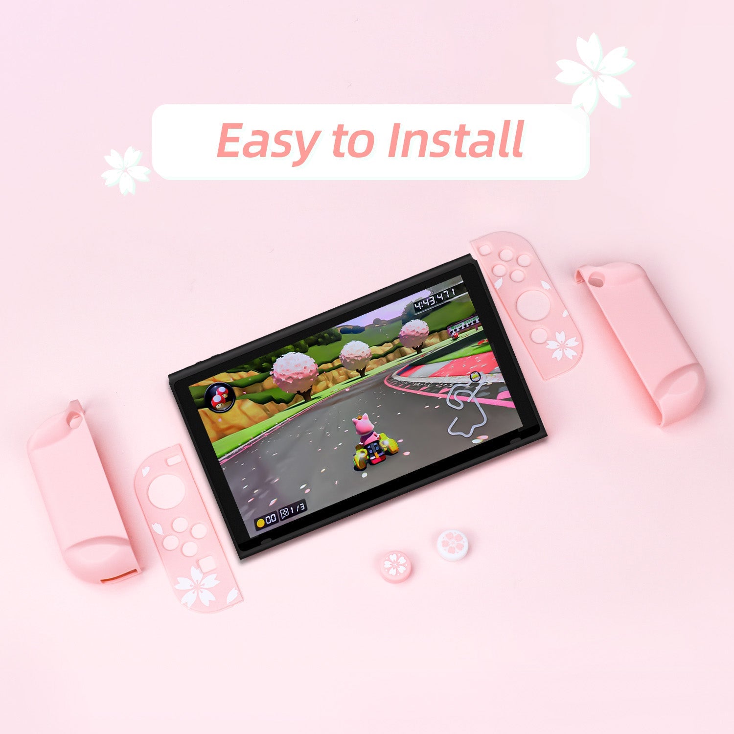 Nintendo Switch OLED Sakura Cherry Pink Protective Shell Case for 2021 Switch OLED, Dockable Anti-Scratch Slim Case with Cherry Joytick Caps Nintendo Switch OLED Sakura Cherry Pink Protective Shell Case for 2021 Switch OLED, Dockable Anti-Scratch Slim Case with Cherry Joytick Caps